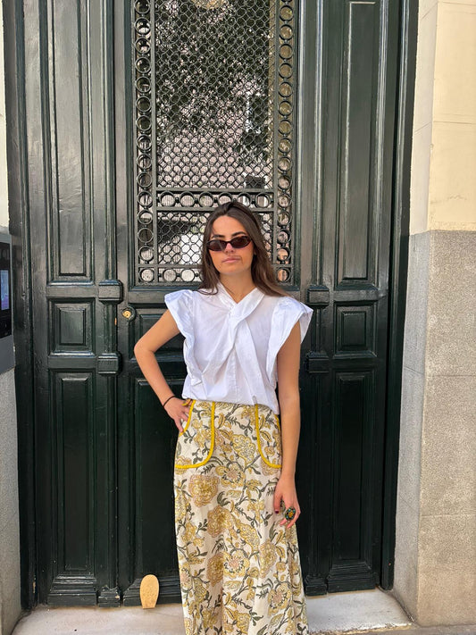 Falda midi floral amarilla