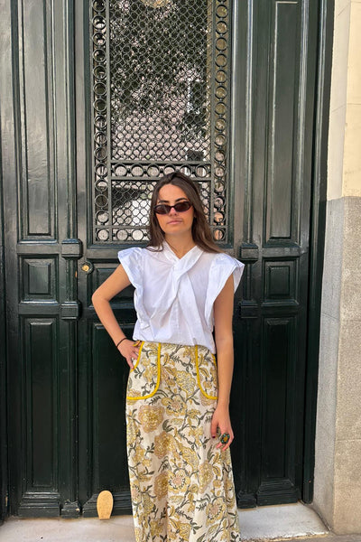 Falda midi floral amarilla
